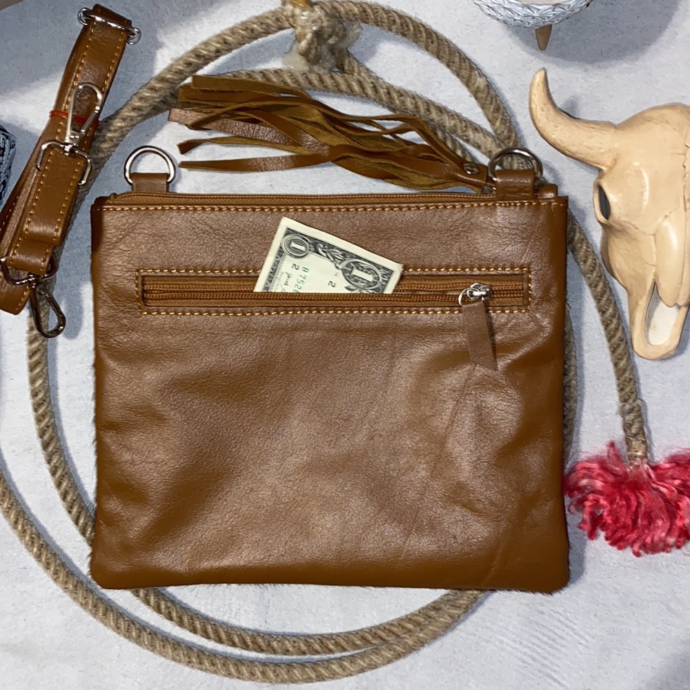 New Handmade Real Cowhide Leather Crossbody Purse Handbag Hair On#3741 - Picture 2 of 4
